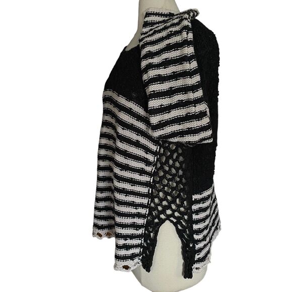 Free People Oversized Sweater Sz M Black/Ivory Pullover Open Weave Sides Cotton - Picture 8 of 11